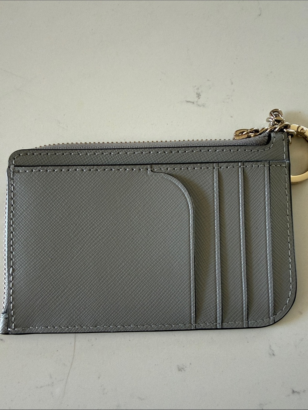 kate spade New York Gray Saffiano Leather Zip Card Case Keyring - Picture 2 of 4